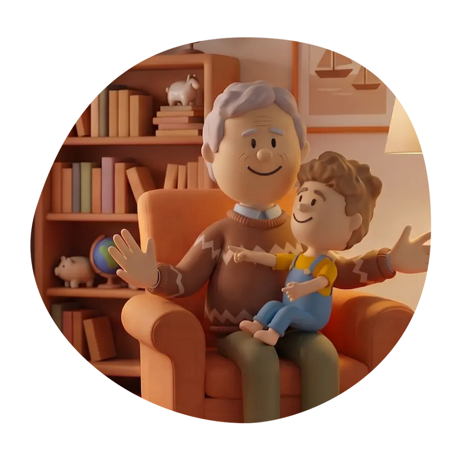 ee-pensionär Illustration av två personer i ett mysigt vardagsrum.